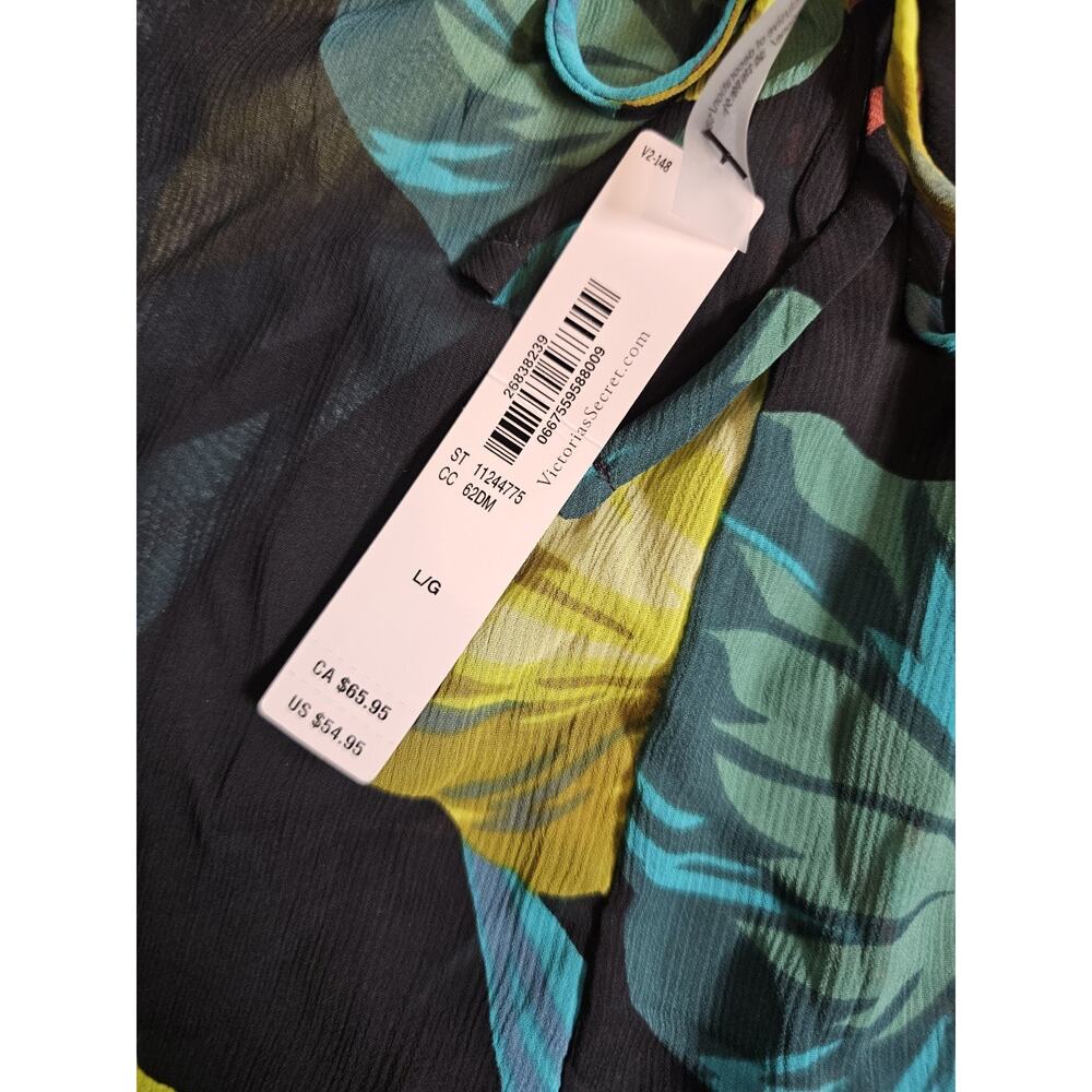 Victoria's Secret Tropical Leaves Black Crinkle Sheer Cover Up Pants Size L NWT - Picture 6 of 7